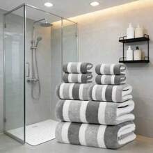 Super Absorbent And Super Soft Five-Star Hotel Two-Color Striped Towel And Bath Towel Set, Fast Drying, Strong Water Absorption And Lightweight, Camping Towel, Suitable For Home And Spa Use, Is A Must-Have Bathroom Item For Families And Couples - Multicolor - View 2
