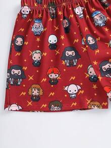 HARRY POTTER X SHEIN Tween Girl Contrast Trim Letter Cartoon Print Short Sleeve T-Shirt And Shorts Casual Daily Set - White - View 7