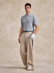Golf Men's Short Sleeve Button Knit Top Suitable For Sports Basic Vintage And Outdoor Golf White - Light Grey - View 2