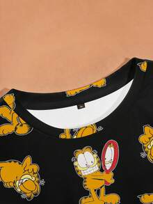 GARFIELD | SHEIN Plus Size Women's Cartoon Print Crew Neck Long Sleeve Sweatshirt - White - View 4
