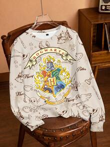 HARRY POTTER X SHEIN Women's Letter Print Casual Daily Long Sleeve Sweatshirt - White - View 1