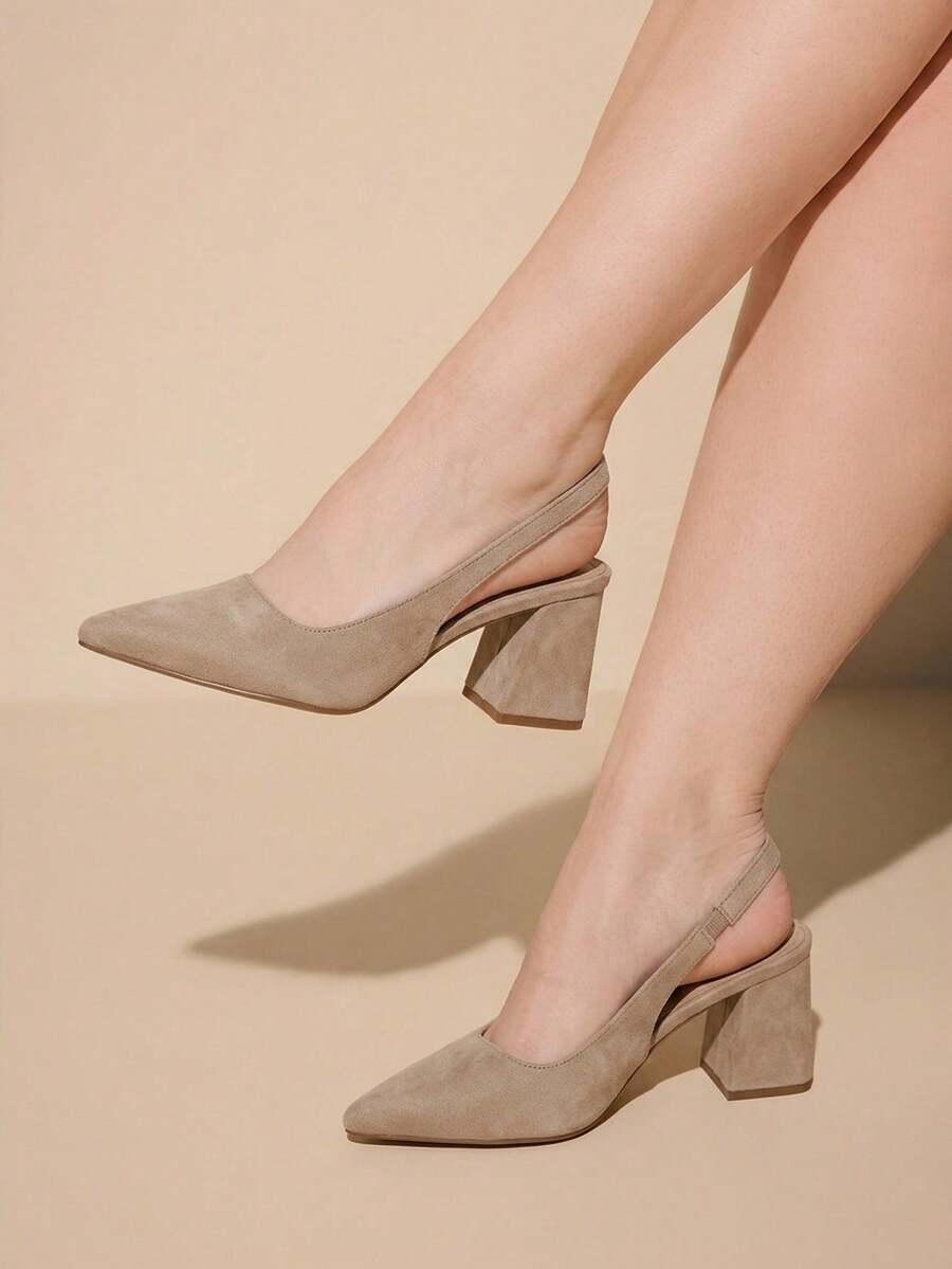 CUCCOO CURVES Large Size Women's Fashion Classic Comfortable Pointed High Heels, Wide Design For Christmas - Apricot 2 - View 1