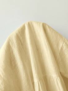 SHEIN EZwear 100%純棉奶油黃編織女款襯衫，夏季上衣，適合日常通勤、約會、聚會、秋冬/夏季、聖誕節、新年、感恩節、派對、婚禮、海灘、畢業典禮、時尚、優雅、休閒、外出、約會、預約、通勤、亮面、情人節、優雅、度假、假期 - 淡黃色 - 查看 7