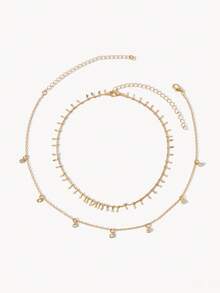 Opalesca 2pcs Gold-Tone Minimalist Necklace Set - Yellow Gold - View 4