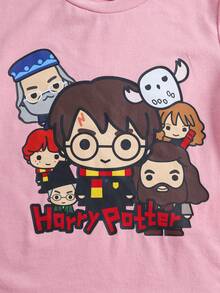 HARRY POTTER X SHEIN 女童圓領短袖休閒T恤 - 粉色 - 查看 5