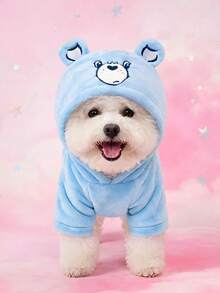 Care Bears X PETSIN 1件藍色心形熊刺繡寵物角色扮演連帽衫，附3D尾巴，天鵝絨保暖套頭衫，適用於貓狗，秋冬加厚，適合室內依偎或戶外玩耍 - 藍色 - 查看 1
