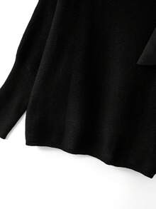 GlowEve CURVE Plus Size Casual Lace-Up Bow Long Sleeve Pullover Sweater - Black - View 3