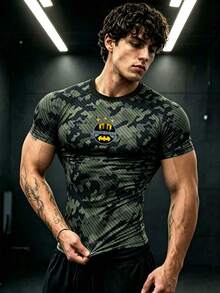 BATMAN X SHEIN 男士蝙蝠圖案休閒百搭日常運動T恤 - 彩色 - 查看 3