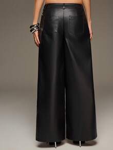 BAD SUNDAY Women's Autumn/Winter Wide Leg PU Low Waist Long Pants, Sexy Grunge Casual Y2K Versatile Outing Halloween Going Out Night Black - Black - View 7