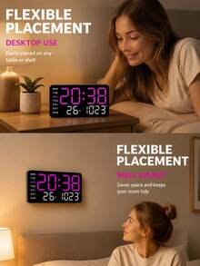 Teckwe Large-Screen LED Digital Wall Clock ,USB Power Supply, Dual Alarms, Temperature And Date/Week, Adjustable Brightness, ℃/℉ Switch, Minimalist Design, Suitable For Home And Office Use(Battery Not Included) - multicolor - View 5