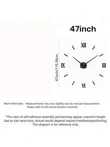 16/36/47 Inch Stylish Large Wall Clock, 2D & 3D Quartz Clock With Acrylic Mirror Number Stickers, Decorative Wall Watch For Living Room & Home Office, Perfect Gift & Dorm School Wall Decor - black - View 14
