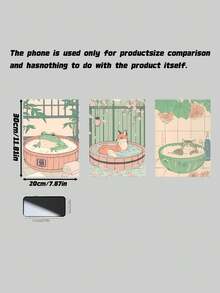3Pcs Retro Japanese Bathroom Wall Art – Cat, Bathtub & Fox Canvas Prints, Soft Tone Relaxing Design For Living Room Home Decor, Gift (Unframed) - multicolor - View 3