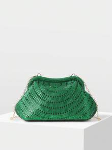 MOTF PREMIUM LADIES GREEN CLUTCH BAG, EXQUISITE DIAMOND DINNER BAG, LOW-KEY AND ELEGANT, FOR LADIES, BRIDES, PARTIES, DINNERS, DRESS MATCHING - Green - View 5