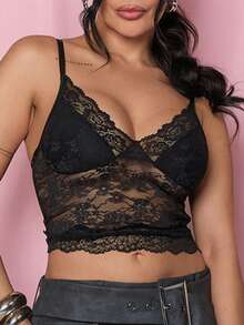 Dania Mndz Shop 1 Piece Black Summer Lace See-Through Camisole,Seksi Chic Club Night Outings Corset Tops For ,Rave Parties,Music Festivals,Gatherings Casual - Black - View 3