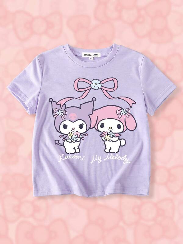 HELLO KITTY AND FRIENDS | SHEIN 青少年女孩卡通印花休闲简约短袖 T 恤，夏季