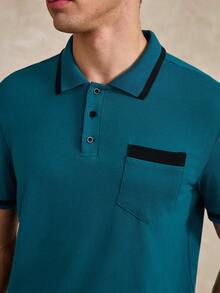 Courvante Men's Contrast Color Short Sleeve Casual Commuter Polo Shirt, Formal Ceremony - Teal Blue - View 6