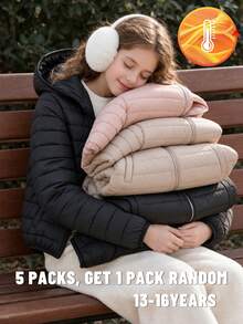 SHEIN Jaket Kasual Minimalis Serbaguna Mudah Dipakai untuk Remaja Perempuan, Berkerudung, Cocok untuk Musim Gugur/Dingin, Sesuai untuk Jalan-jalan dan Berpergian, Gaya Serbaguna - Hitam - View 3