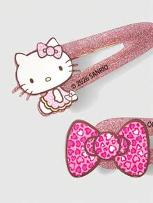 HELLO KITTY AND FRIENDS | ROMWE 新款創意卡通多色可愛貓咪蝴蝶結圖案印花髮夾一對，IP聯名設計，可愛個性化，簡約大方，亦可作為飾品，適用於各種派對、音樂會、節慶，精美禮物 - 粉色 - 查看 2
