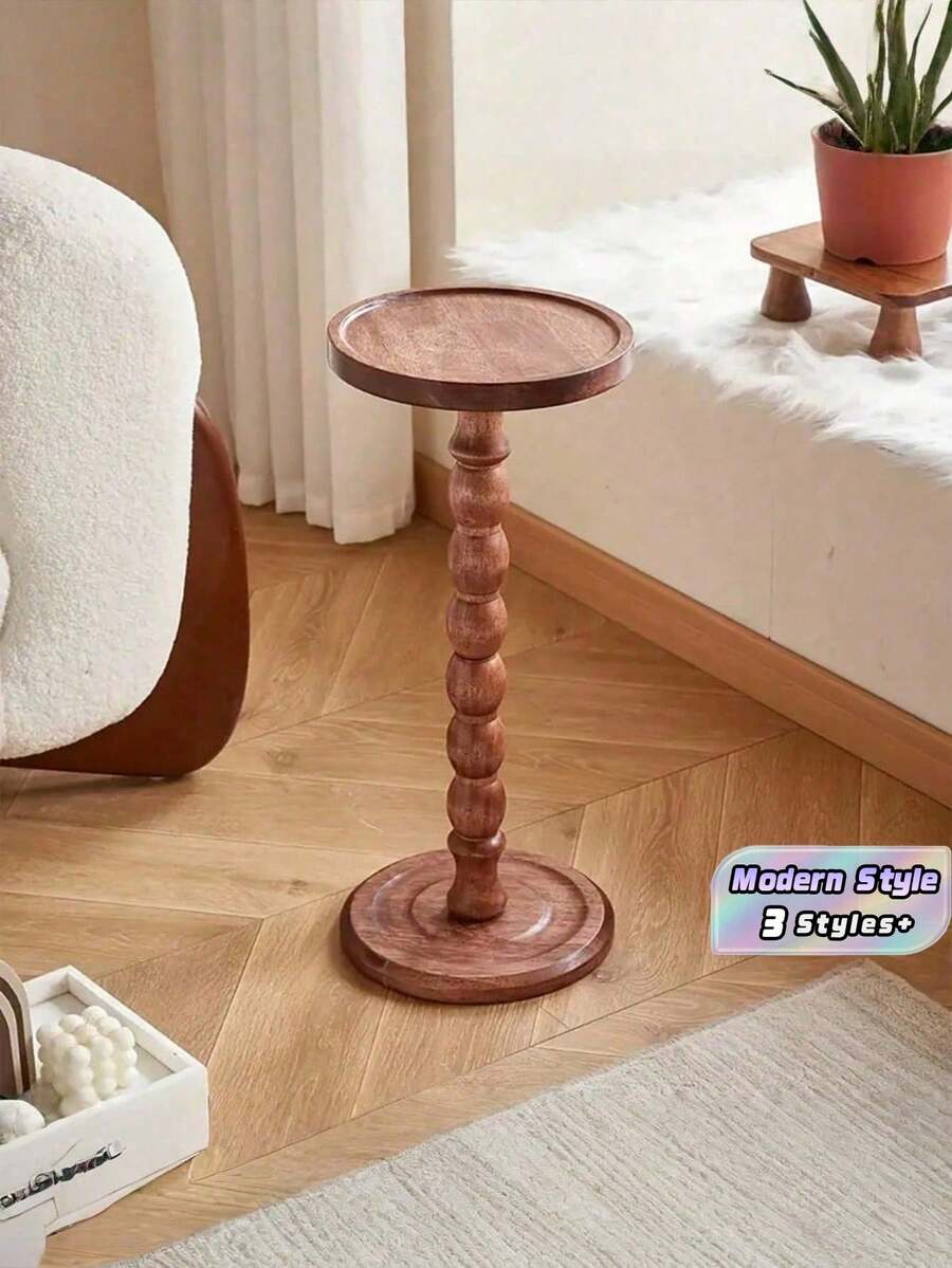 One Modern‑Style Round Wooden Side Table, Tea Table, Small Wooden End Table, Multi‑Functional Base. Suitable For Living Rooms, Beside Sofas, Bedrooms, Plant Stands And Home‑Decor Furniture; Applicable For Living Rooms, Bedrooms And Bedside Areas - Multicolor - View 1