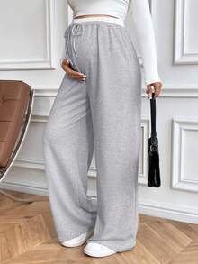 SHEIN 孕婦休閒百搭直筒長褲 秋季 - 灰色 - 查看 4