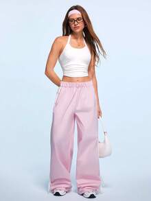 SHEIN Sovereign Charm 純色露背掛脖短版運動背心上衣 - 白色 - 查看 6