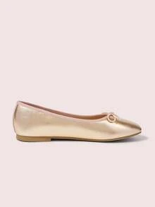 CUCCOO DOLLMOD Women's Champagne Ballet Bow Lace-Up Flat Shoes, Suitable For Casual Daily Wear Fall Shoes - Champagne - View 5