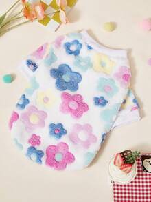 PETSIN 1 Pc Pet Cat Dog Universal Cute Colorful Flower Pattern Plush Thick Warm Elastic Comfortable Round Neck Pet Clothing - Multicolor - View 12