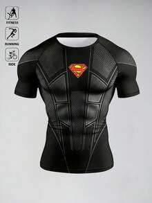 SUPERMAN X SHEIN Acti Log 男士拼色休閒百搭日常旅行運動T恤 - 彩色 - 查看 3