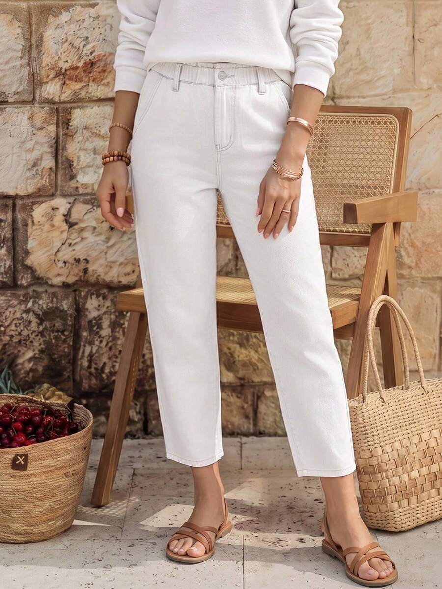 EMERY ROSE High Waist Mom Fit Jeans - White - View 1