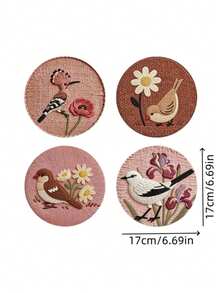 Haus Hana 4PCS/8PCS Anti-Scald Round Dining Pad, Wear-Resistant Imitation Woven Printed Fabric, Vintage Floral Bird Pattern Anti-Slip Isolation Coaster For Indoor Tea Table Kitchen Layout, Gift For Home Aesthetic Arrangement Enthusiasts Festival Gift - Multicolor - View 16