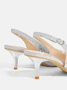 CUCCOO TILAWA Women's Fashion Electroplated And Glass Rhinestone Pointed Silver Women's High-Heeled Shoes, Suitable For Going Out, Banquets, Parties - Silver - View 6