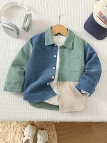 SHEIN Kids Youngboy Minimalist Casual Classic Colorblock Corduroy Jacket Shirt - Multicolor - View 9