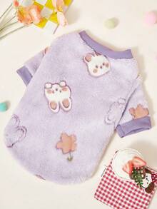 PETSIN 1 Pc Pet Cat Dog Universal Purple Little Rabbit Cute Pattern Printed Plush Warm Elastic Comfortable Dog Round Neck - Multicolor - View 5