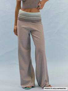 MUSERA Mid Rise Wide Leg Knit Trousers With Stripe Pattern Foldover Waistband Coord Bottoms Only Summer Casual Everyday Girly Y2K Soft Social - Multicolor - View 2