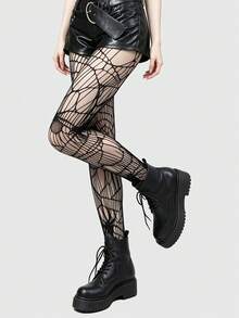 ROMWE Goth 1 par de medias de red con diseño de telaraña, Halloween - Negro - Ver 2