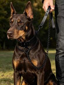 1 Set PU Leather Dog Choker Collar And Leash Set Punk Gothic Style Adjustable Necklace With Alloy Hardware Heavy Duty Durable For Small Medium Large Dogs Outdoor Walking Training - Black - View 4