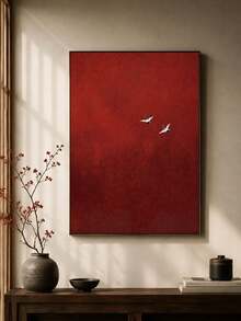 1pc Surreal Crimson Sky Abstract Canvas Wall Art – Minimalist Red Painting For Living Room Office Decor, Gift (Unframed) - multicolor - View 2