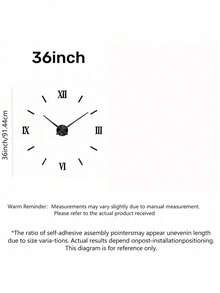 16/36/47 Inch Stylish Large Wall Clock, 2D & 3D Quartz Clock With Acrylic Mirror Number Stickers, Decorative Wall Watch For Living Room & Home Office, Perfect Gift & Dorm School Wall Decor - black - View 16