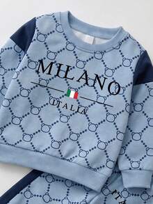 Kids Young Boys Loose Casual Comfortable Long Sleeve Sweatshirt & Pants 2 Pieces Set, Suitable For Autumn/Winter - Multicolor - View 5