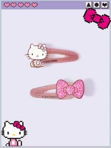 HELLO KITTY AND FRIENDS | ROMWE 新款創意卡通多色可愛貓咪蝴蝶結圖案印花髮夾一對，IP聯名設計，可愛個性化，簡約大方，亦可作為飾品，適用於各種派對、音樂會、節慶，精美禮物 - 粉色 - 查看 1