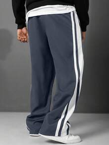 Manfinity Homme Pantalones rectos casuales y versátiles con cintura de cordón para hombres de talla grande para uso diario - Neblina azul - Ver 2