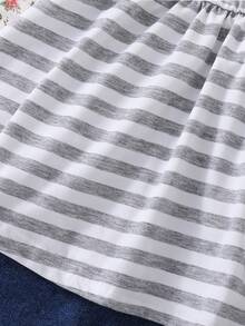 1pc Women's/Teen Girls Casual Summer Fitted Striped Camisole, Stretchy, Slim, Off, Ruched, Cropped - Grey - View 3