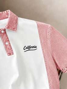Manfinity Joysei Men's Colorblock Patchwork Short Sleeve Polo Shirt - Pink - View 3