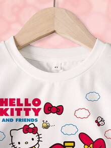 HELLO KITTY AND FRIENDS | SHEIN 女童卡通印花T恤短褲套裝 - 白色 - 查看 3