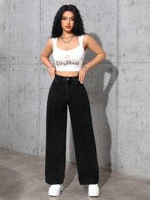 SHEIN ICON 休閒水洗直筒牛仔褲 - 黑色 - 查看 5