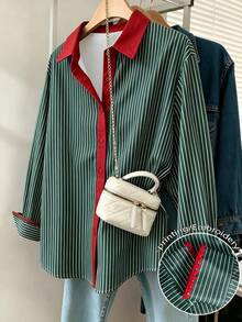 Resyla Women's Plus Size Striped Long Sleeve Shirt Fall - Multicolor - View 1