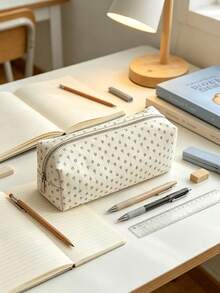 1PC Durable Natural Linen Pink Floral Print Ins Style Multi Purpose Zipper Pencil Case For Student Desk Stationery Makeup Organizer Back To School Gift - Single Piece - View 2