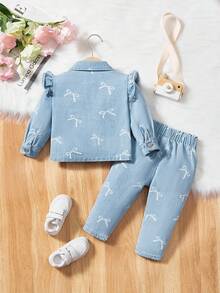 SHEIN 嬰兒休閒極簡印花牛仔套裝 - 淺色水洗藍 - 查看 2