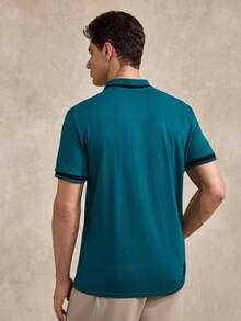 Courvante Men's Contrast Color Short Sleeve Casual Commuter Polo Shirt, Formal Ceremony - Teal Blue - View 3