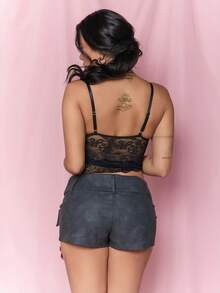 Dania Mndz Shop 1 Piece Black Summer Lace See-Through Camisole,Seksi Chic Club Night Outings Corset Tops For ,Rave Parties,Music Festivals,Gatherings Casual - Black - View 2